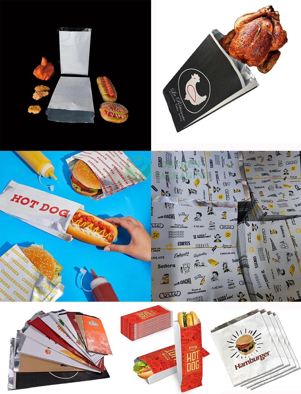 Paper Candys Foil Wax Lined Food Chicken Wings Packaging Bag