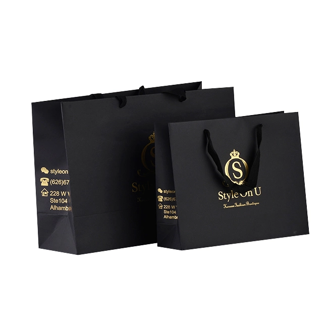 Printed Black Paper Packaging Luxury Shopping Gift Bag with Handle