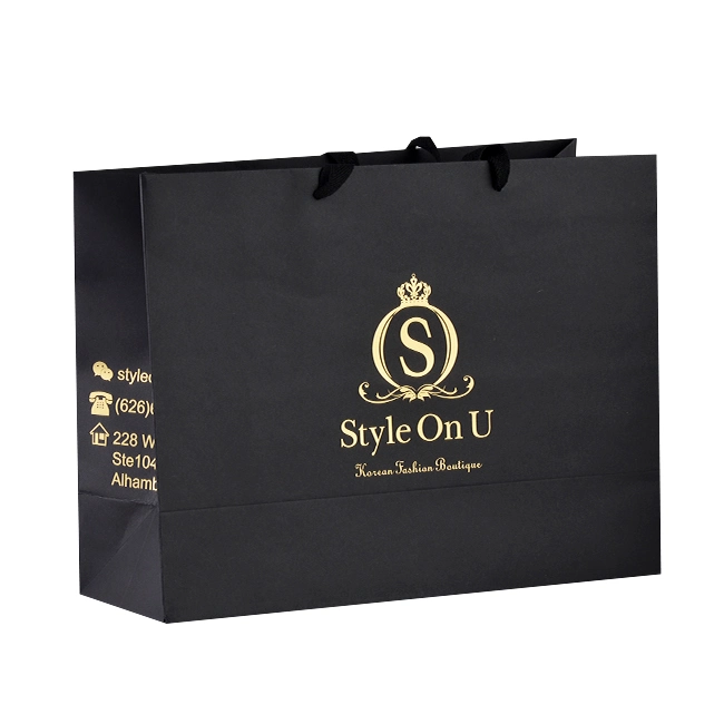 Printed Black Paper Packaging Luxury Shopping Gift Bag with Handle